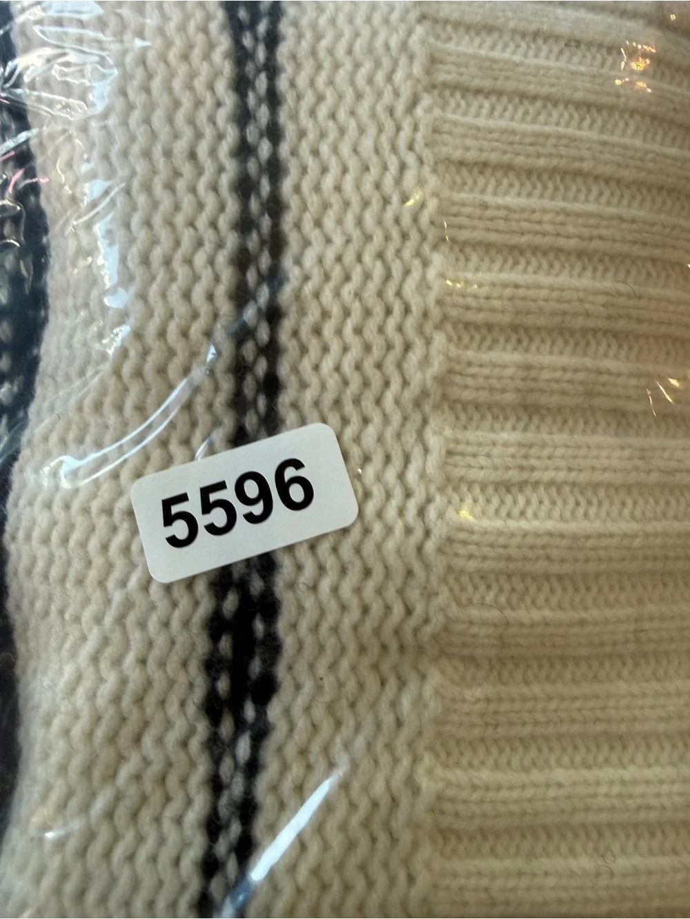 Veronica Beard Viori Cream & Black Striped Wool Mock Neck Sweater 25596